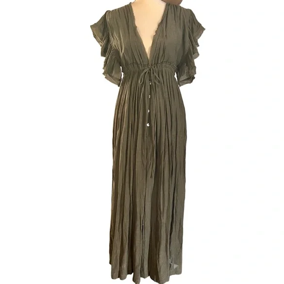 Flawless Flowy Bohemian Chic Forest/Olive Green Maxi Dress Size Small - Picture 3 of 15